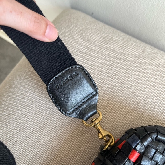 CLARE V Woven Leather Striped Marisol Crossbody Bag - Picture 10 of 11